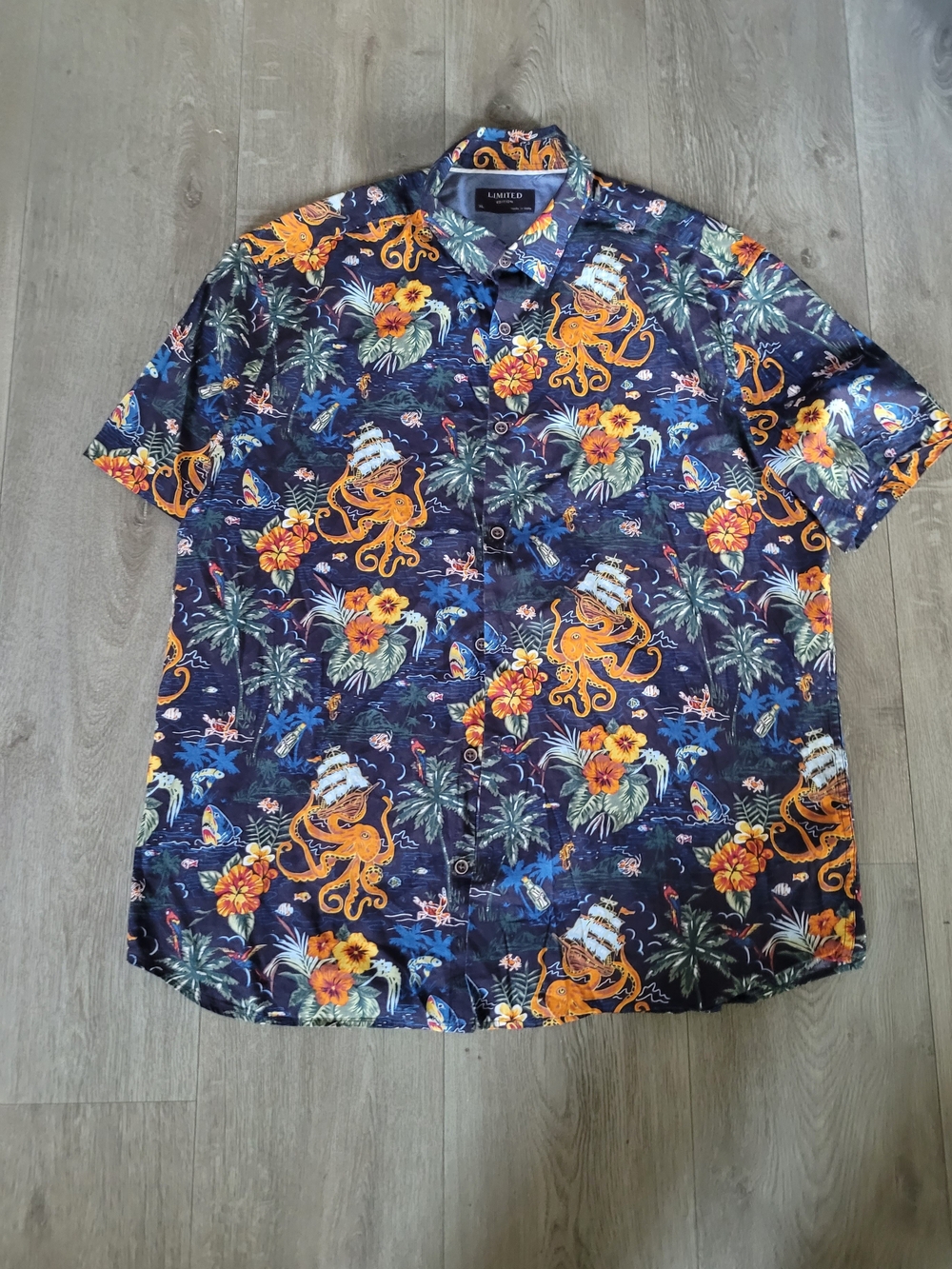 The Limited Men's Navy Button-Front Tropical Octopus Print Shirt